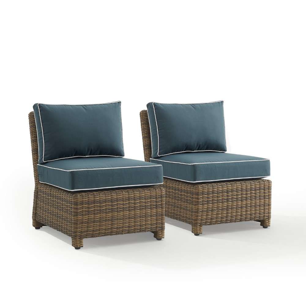 Crosley Furniture - Bradenton Outdoor Wicker Chair Set Navy-Weathered Brown (Set of 2) - KO70173WB-NV veiw 8