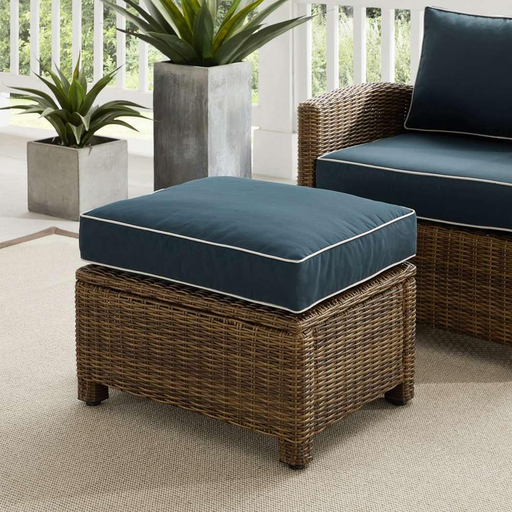 Crosley Furniture - Bradenton Outdoor Wicker Ottoman Navy /Weathered Brown - KO70014WB-NV veiw 1
