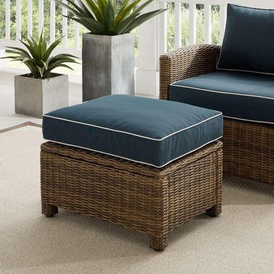 Crosley Furniture - Bradenton Outdoor Wicker Ottoman Navy /Weathered Brown - KO70014WB-NV veiw 1