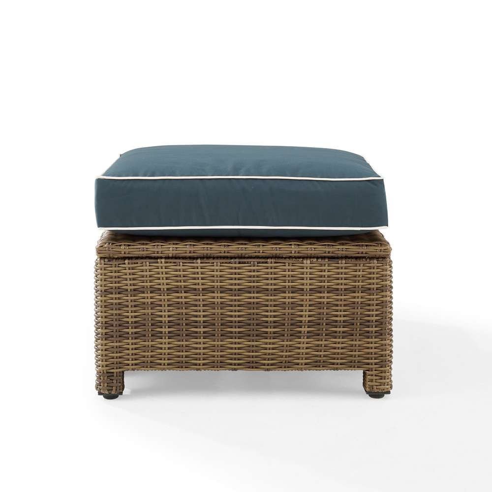 Crosley Furniture - Bradenton Outdoor Wicker Ottoman Navy /Weathered Brown - KO70014WB-NV veiw 3