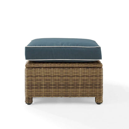 Crosley Furniture - Bradenton Outdoor Wicker Ottoman Navy /Weathered Brown - KO70014WB-NV veiw 3
