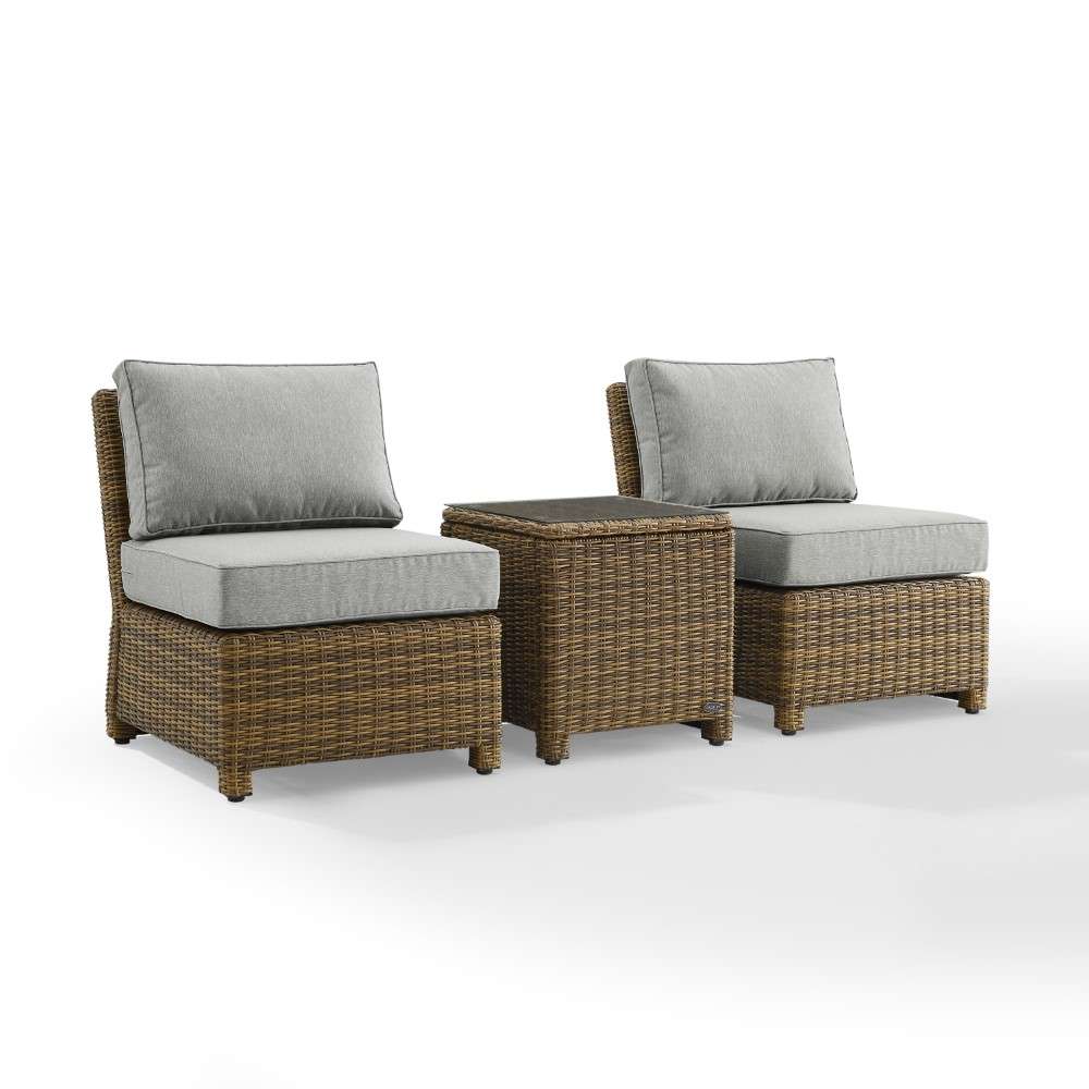 Crosley Furniture - Bradenton 3Pc Outdoor Wicker Chair Set Gray- Weathered Brown - Side Table and 2 Armless Chairs - KO70174WB-GY veiw 5