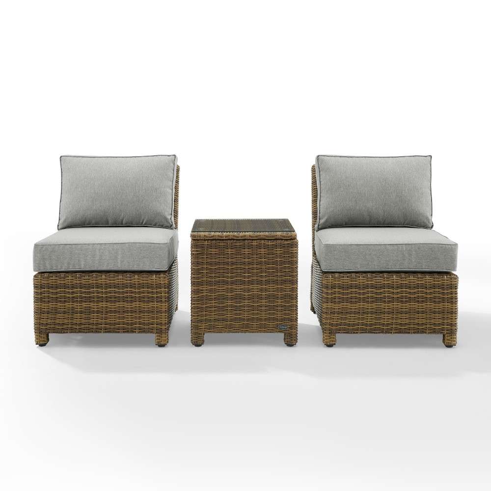 Crosley Furniture - Bradenton 3Pc Outdoor Wicker Chair Set Gray- Weathered Brown - Side Table and 2 Armless Chairs - KO70174WB-GY veiw 6