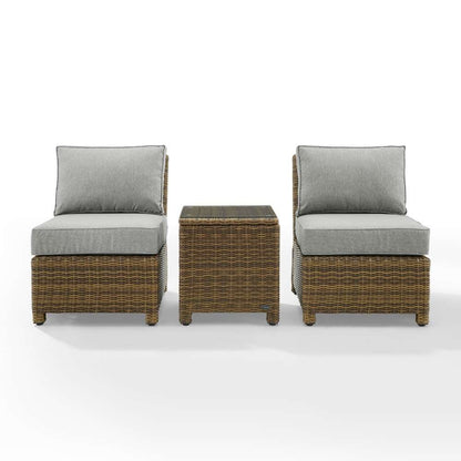 Crosley Furniture - Bradenton 3Pc Outdoor Wicker Chair Set Gray- Weathered Brown - Side Table and 2 Armless Chairs - KO70174WB-GY veiw 6