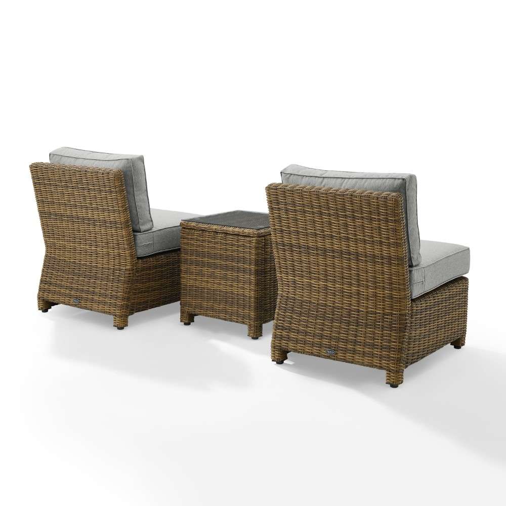 Crosley Furniture - Bradenton 3Pc Outdoor Wicker Chair Set Gray- Weathered Brown - Side Table and 2 Armless Chairs - KO70174WB-GY veiw 7