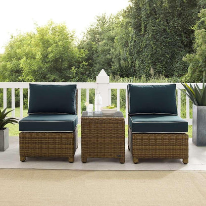 Crosley Furniture - Bradenton 3Pc Outdoor Wicker Chair Set Navy-Weathered Brown - Side Table and 2 Armless Chairs - KO70174WB-NV veiw 2