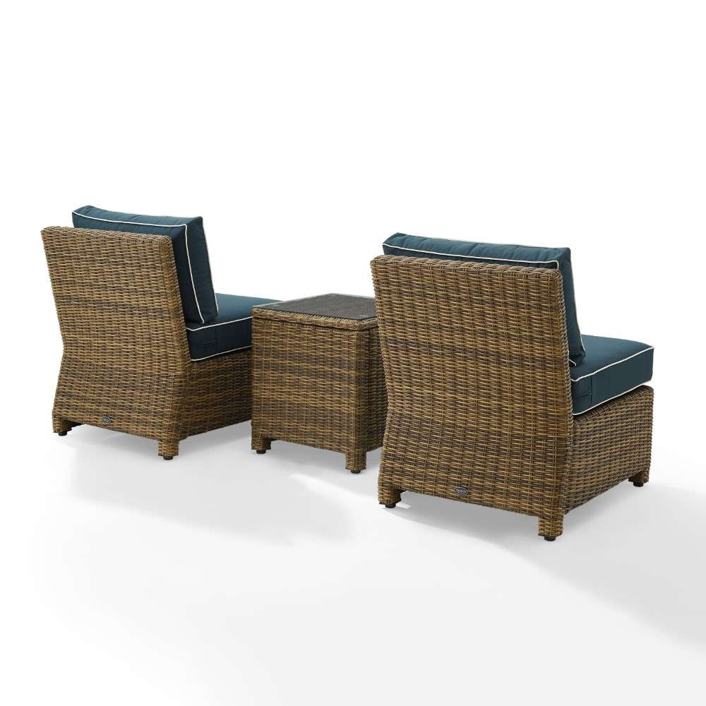 Crosley Furniture - Bradenton 3Pc Outdoor Wicker Chair Set Navy-Weathered Brown - Side Table and 2 Armless Chairs - KO70174WB-NV veiw 7