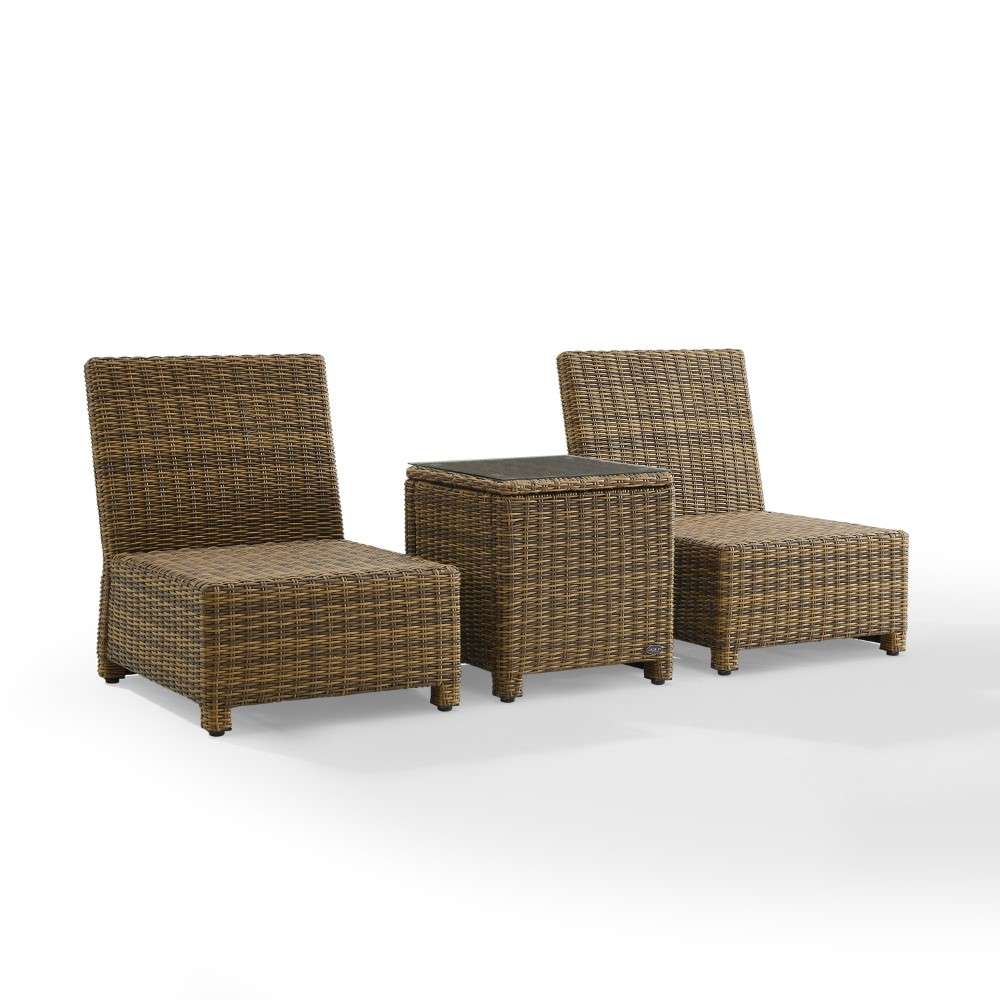 Crosley Furniture - Bradenton 3Pc Outdoor Wicker Chair Set Navy-Weathered Brown - Side Table and 2 Armless Chairs - KO70174WB-NV veiw 8