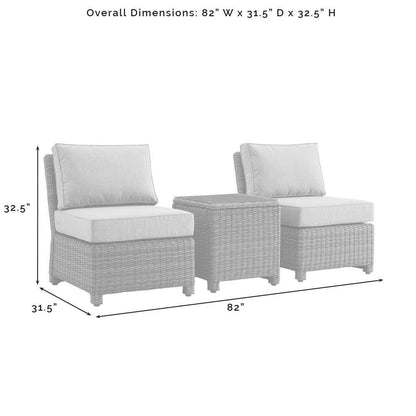 Crosley Furniture - Bradenton 3Pc Outdoor Wicker Chair Set Navy-Weathered Brown - Side Table and 2 Armless Chairs - KO70174WB-NV veiw 9