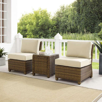 Crosley Furniture - Bradenton 3Pc Outdoor Wicker Chair Set Sand- Weathered Brown - Side Table and 2 Armless Chairs - KO70174WB-SA veiw 1