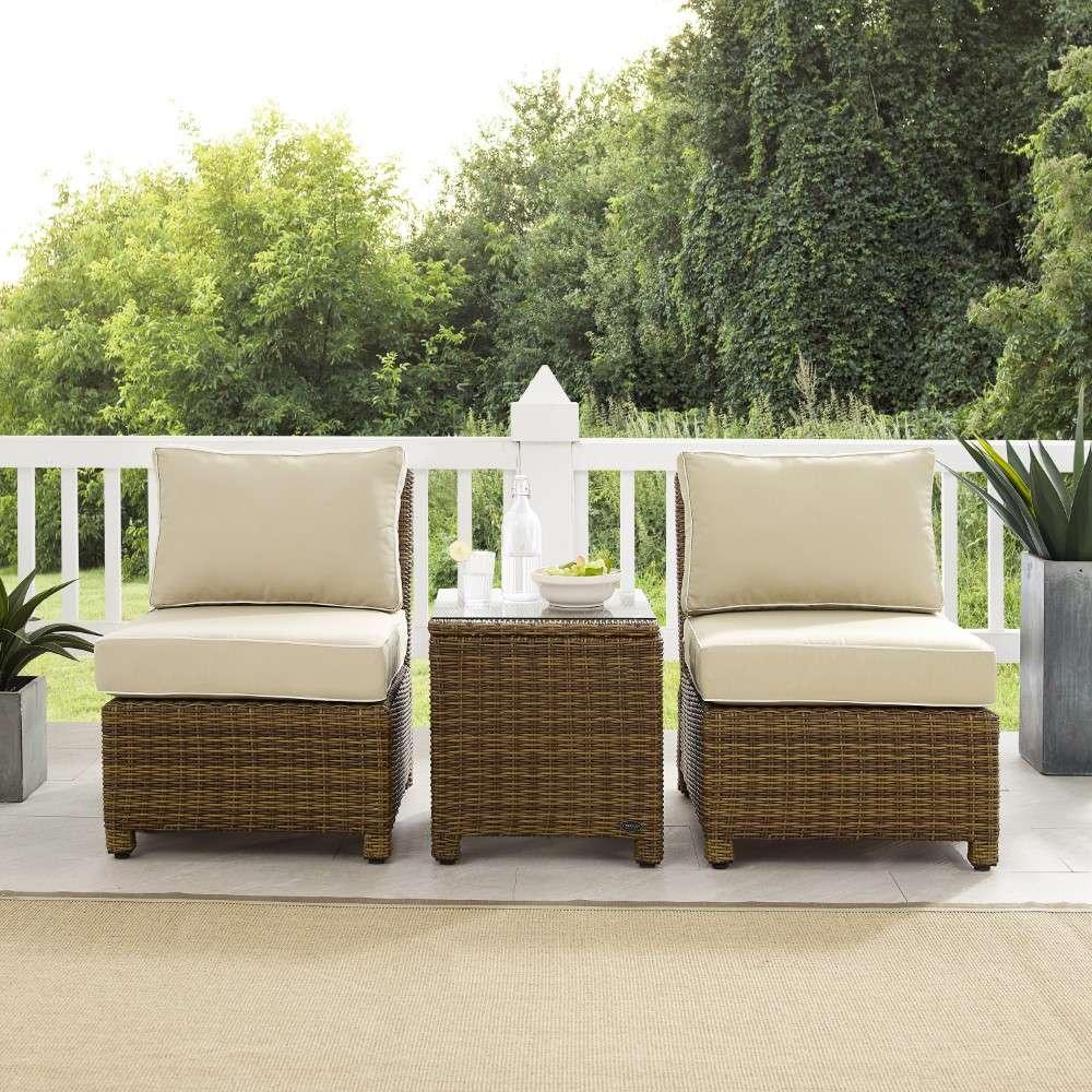 Crosley Furniture - Bradenton 3Pc Outdoor Wicker Chair Set Sand- Weathered Brown - Side Table and 2 Armless Chairs - KO70174WB-SA veiw 2