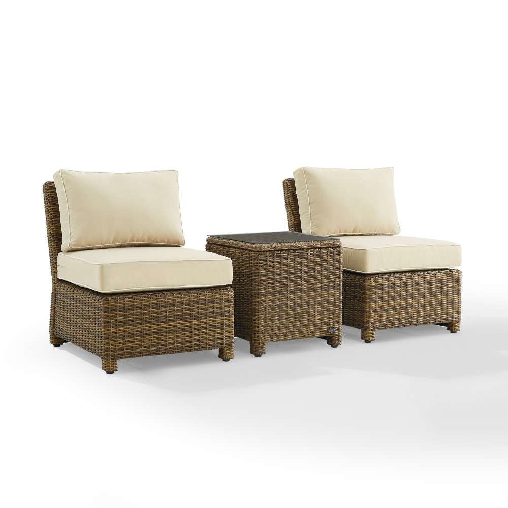 Crosley Furniture - Bradenton 3Pc Outdoor Wicker Chair Set Sand- Weathered Brown - Side Table and 2 Armless Chairs - KO70174WB-SA veiw 5