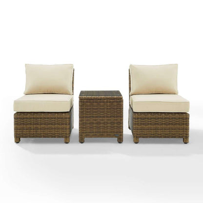 Crosley Furniture - Bradenton 3Pc Outdoor Wicker Chair Set Sand- Weathered Brown - Side Table and 2 Armless Chairs - KO70174WB-SA veiw 6