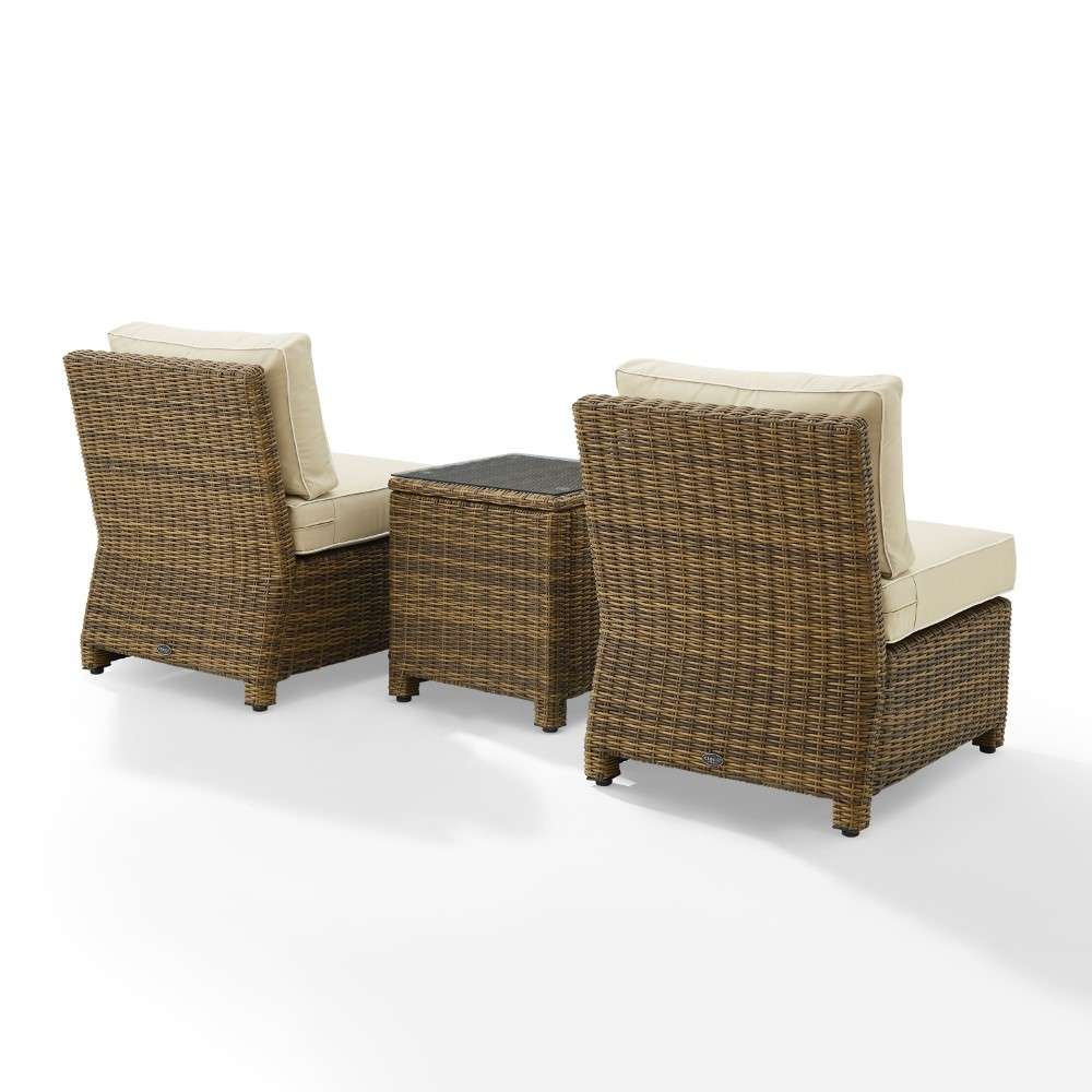 Crosley Furniture - Bradenton 3Pc Outdoor Wicker Chair Set Sand- Weathered Brown - Side Table and 2 Armless Chairs - KO70174WB-SA veiw 7