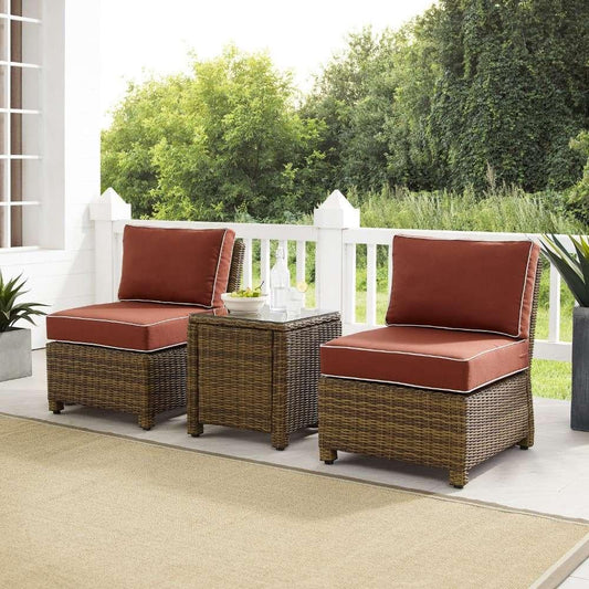 Crosley Furniture - Bradenton 3Pc Outdoor Wicker Chair Set Sangria -Weathered Brown - Side Table and 2 Armless Chairs - KO70174WB-SG veiw 1