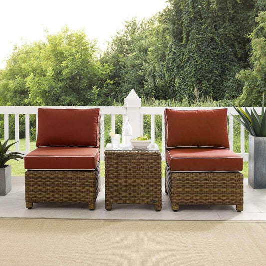 Crosley Furniture - Bradenton 3Pc Outdoor Wicker Chair Set Sangria -Weathered Brown - Side Table and 2 Armless Chairs - KO70174WB-SG veiw 2