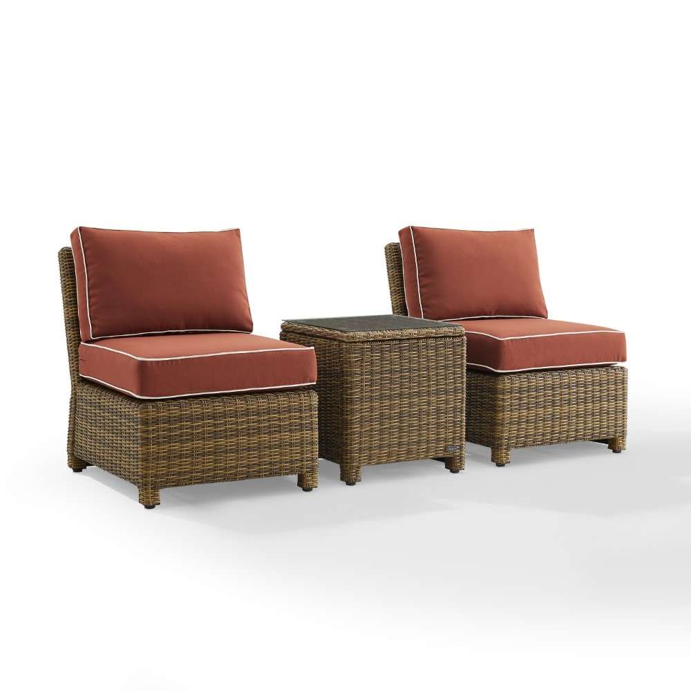 Crosley Furniture - Bradenton 3Pc Outdoor Wicker Chair Set Sangria -Weathered Brown - Side Table and 2 Armless Chairs - KO70174WB-SG veiw 5