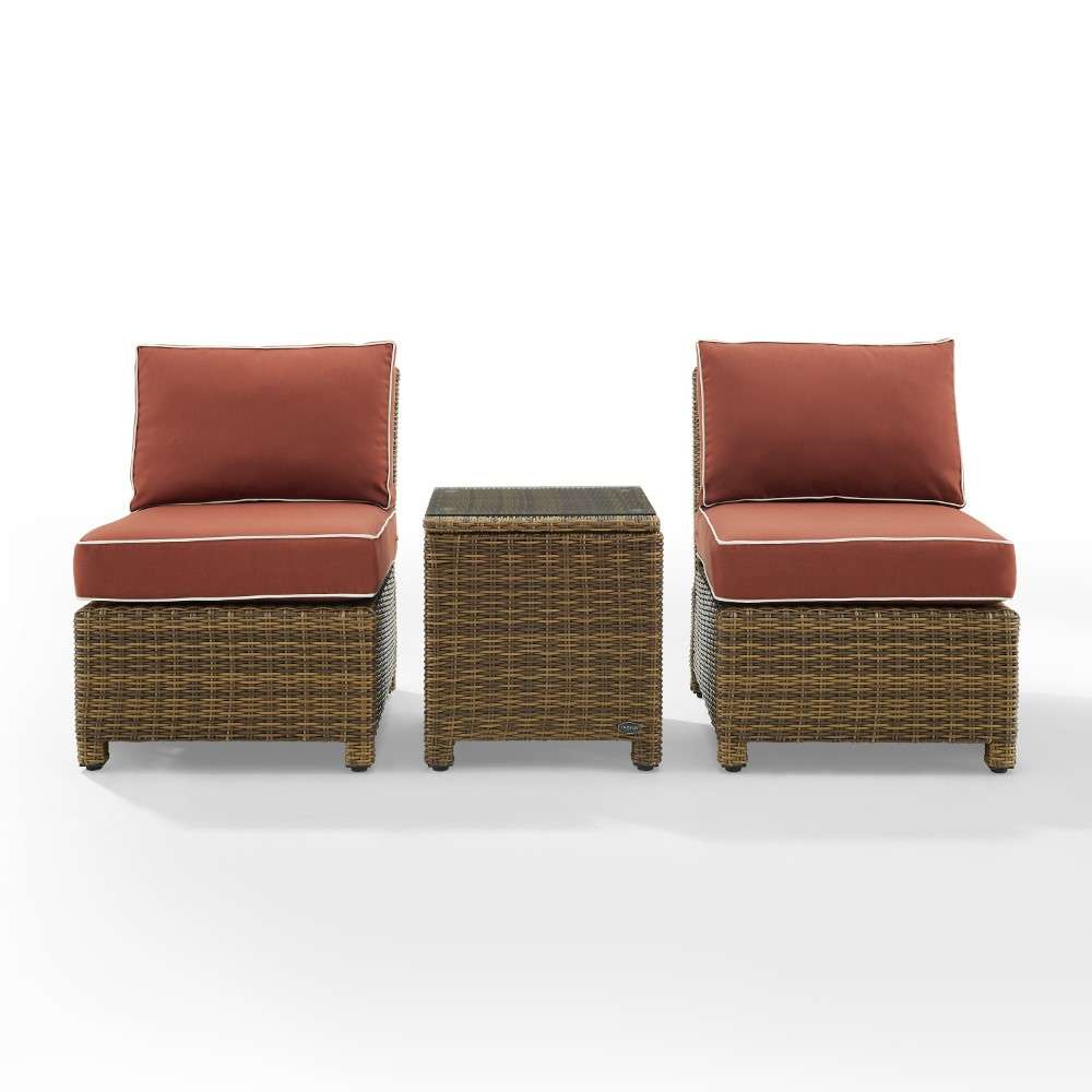 Crosley Furniture - Bradenton 3Pc Outdoor Wicker Chair Set Sangria -Weathered Brown - Side Table and 2 Armless Chairs - KO70174WB-SG veiw 6
