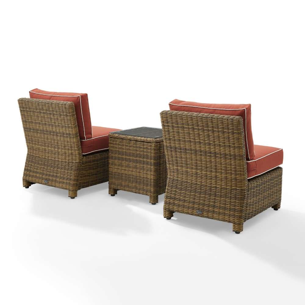 Crosley Furniture - Bradenton 3Pc Outdoor Wicker Chair Set Sangria -Weathered Brown - Side Table and 2 Armless Chairs - KO70174WB-SG veiw 7