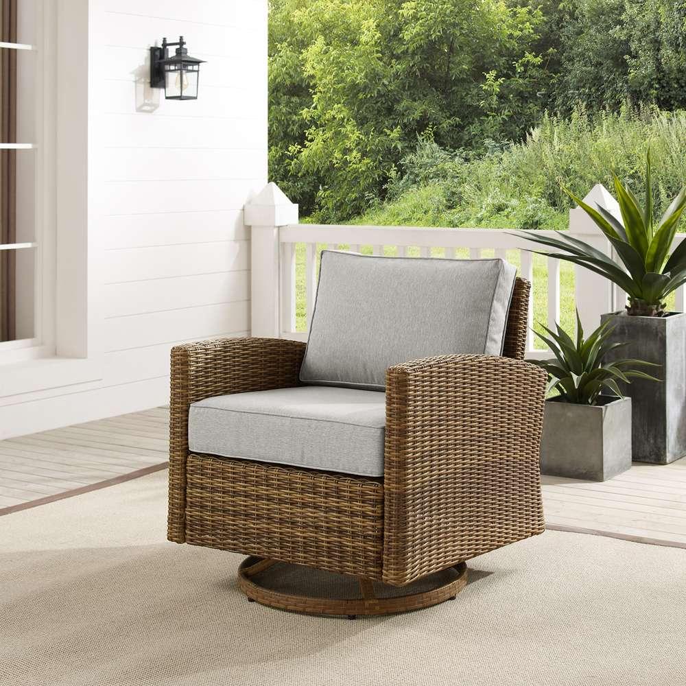 Crosley Furniture - Bradenton Outdoor Wicker Swivel Rocker Chair Gray/Weathered Brown - KO70422WB-GY veiw 1
