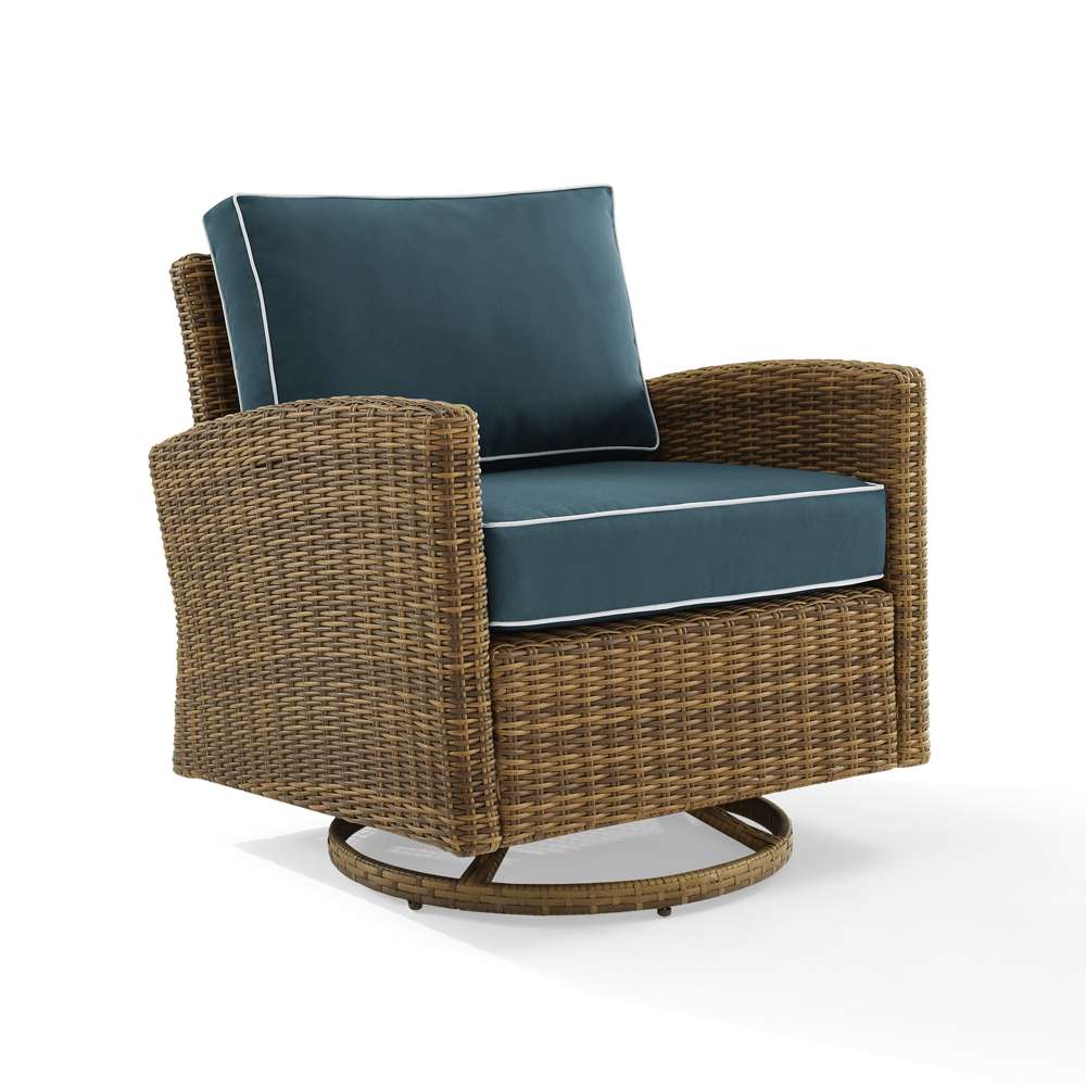 Crosley Furniture - Bradenton Outdoor Wicker Swivel Rocker Chair Navy/Weathered Brown - KO70422WB-NV veiw 2