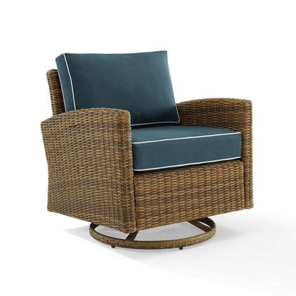 Crosley Furniture - Bradenton Outdoor Wicker Swivel Rocker Chair Navy/Weathered Brown - KO70422WB-NV veiw 2