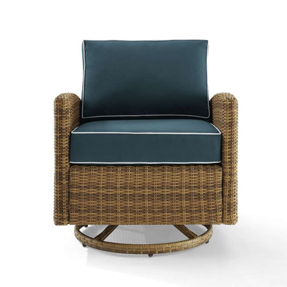 Crosley Furniture - Bradenton Outdoor Wicker Swivel Rocker Chair Navy/Weathered Brown - KO70422WB-NV veiw 3