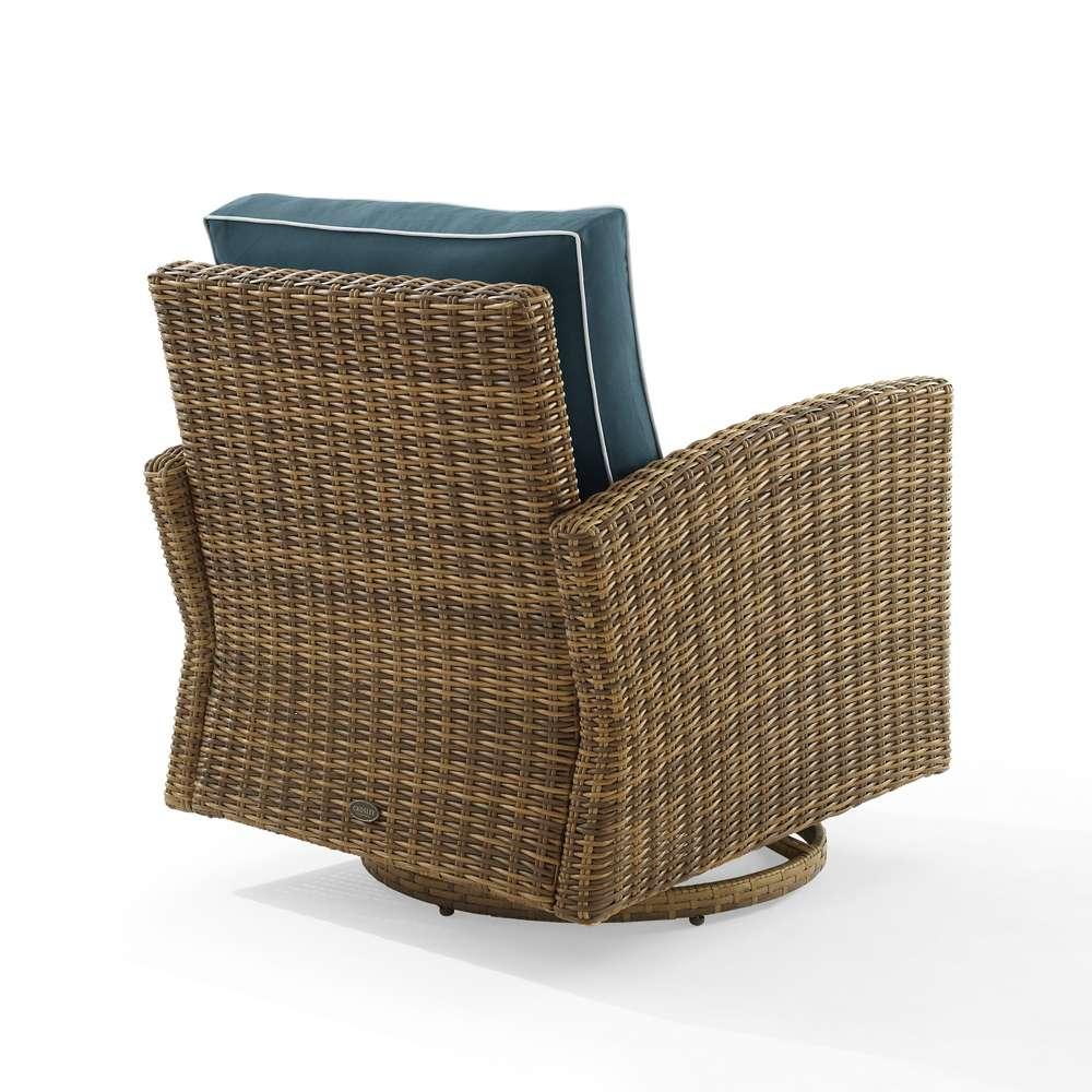 Crosley Furniture - Bradenton Outdoor Wicker Swivel Rocker Chair Navy/Weathered Brown - KO70422WB-NV veiw 4