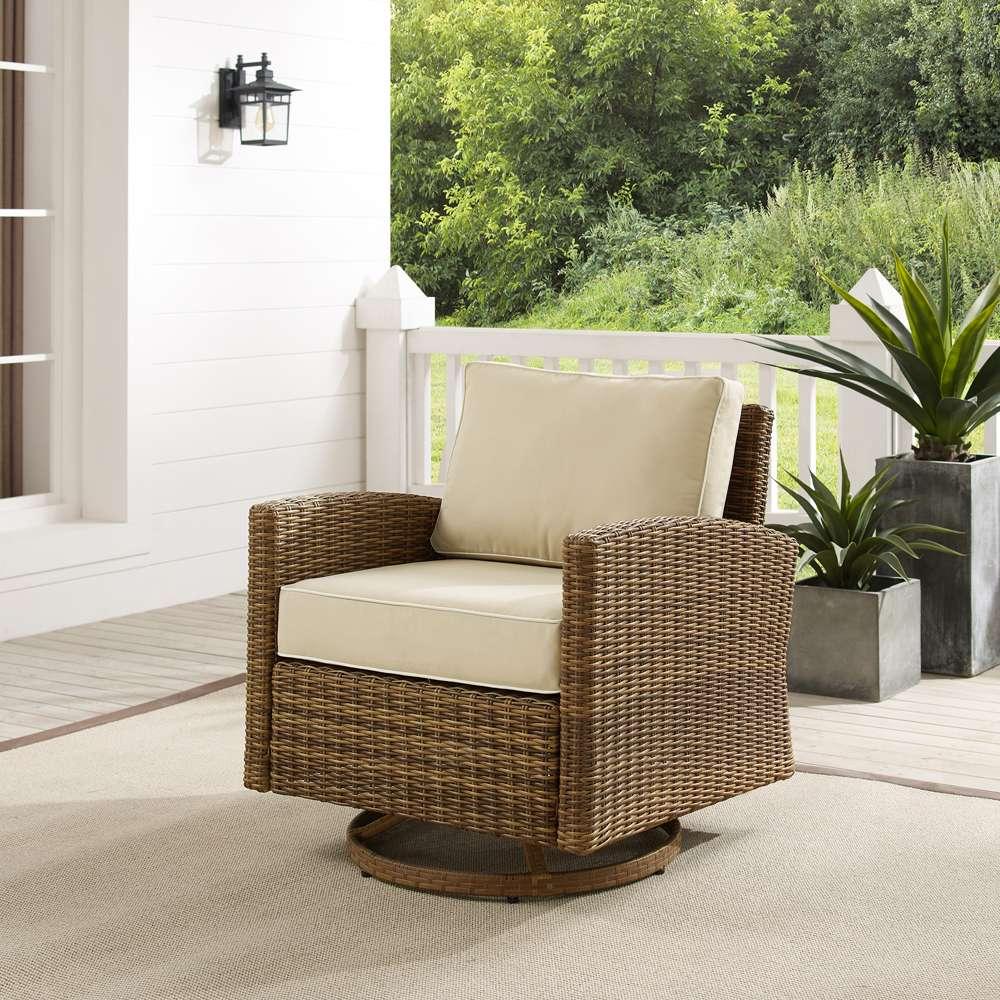 Crosley Furniture - Bradenton Outdoor Wicker Swivel Rocker Chair Sand/Weathered Brown - KO70422WB-SA veiw 1