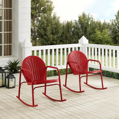 Crosley Furniture - Griffith 2 Piece Outdoor Rocking Chair Set Bright Red Gloss - 2 Chairs - CO1013-RE veiw 8