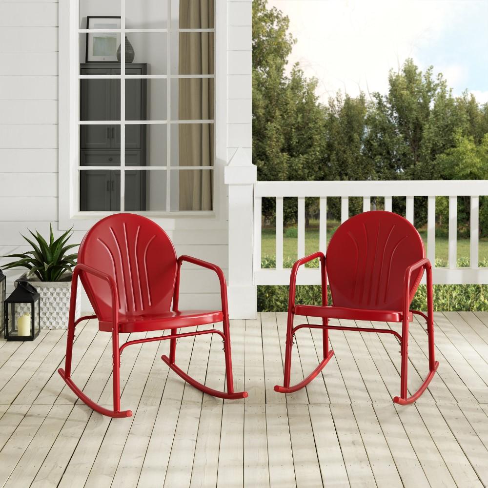 Crosley Furniture - Griffith 2 Piece Outdoor Rocking Chair Set Bright Red Gloss - 2 Chairs - CO1013-RE veiw 10