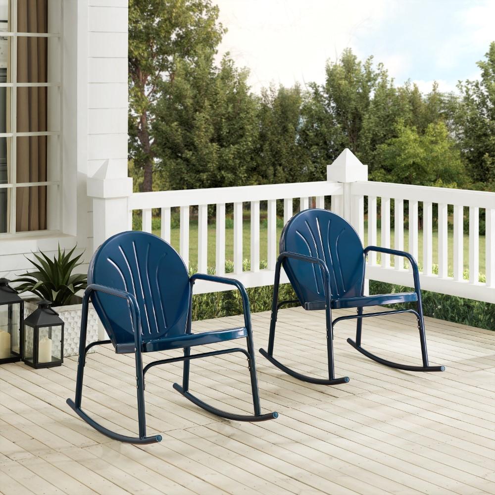 Crosley Furniture - Griffith 2 Piece Outdoor Rocking Chair Set Navy Gloss - 2 Chairs - CO1013-NV veiw 8