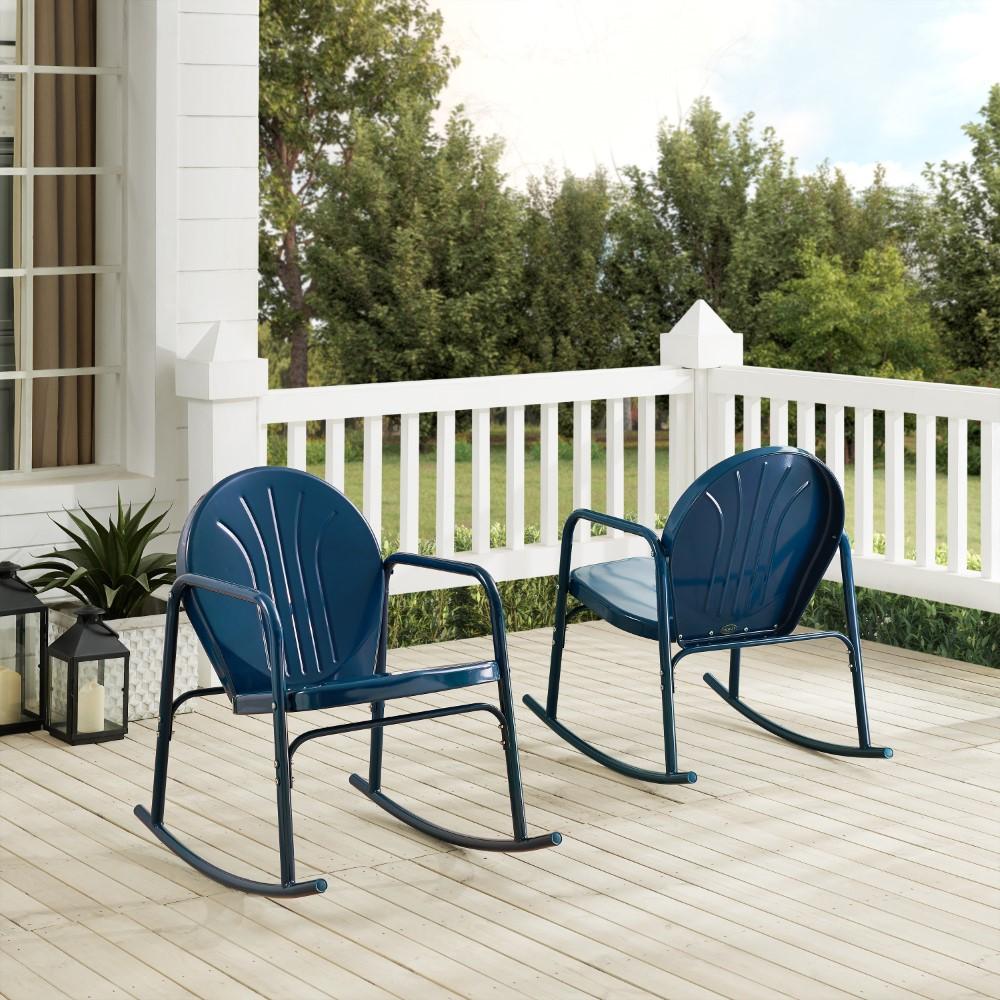 Crosley Furniture - Griffith 2 Piece Outdoor Rocking Chair Set Navy Gloss - 2 Chairs - CO1013-NV veiw 9