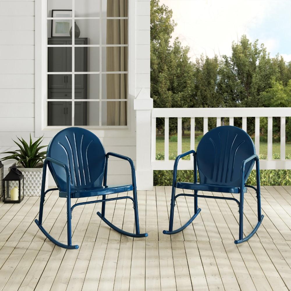 Crosley Furniture - Griffith 2 Piece Outdoor Rocking Chair Set Navy Gloss - 2 Chairs - CO1013-NV veiw 10