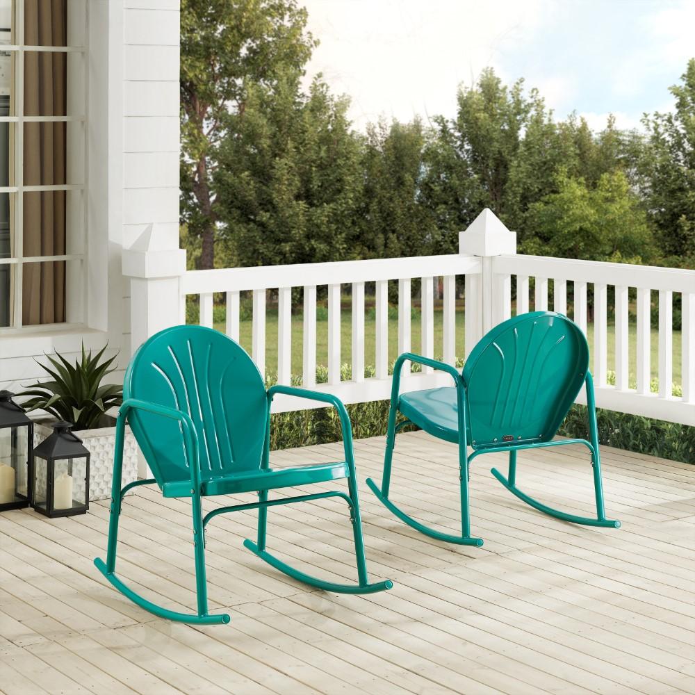 Crosley Furniture - Griffith 2 Piece Outdoor Rocking Chair Set Turquoise Gloss - 2 Chairs - CO1013-TU veiw 8