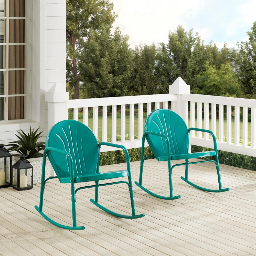 Crosley Furniture - Griffith 2 Piece Outdoor Rocking Chair Set Turquoise Gloss - 2 Chairs - CO1013-TU veiw 9