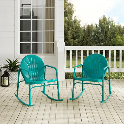 Crosley Furniture - Griffith 2 Piece Outdoor Rocking Chair Set Turquoise Gloss - 2 Chairs - CO1013-TU veiw 10