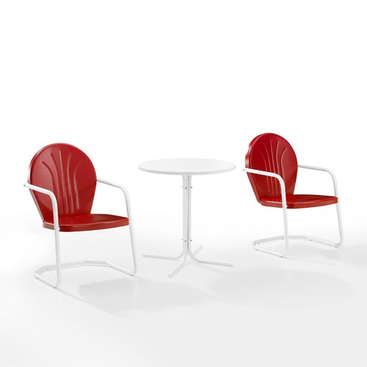 Crosley Furniture - Griffith 3 Piece Outdoor Bistro Set Bright Red Gloss/White Satin - Bistro Table & 2 Chairs - KO10008RE veiw 1