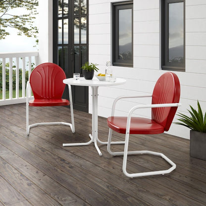 Crosley Furniture - Griffith 3 Piece Outdoor Bistro Set Bright Red Gloss/White Satin - Bistro Table & 2 Chairs - KO10008RE veiw 4