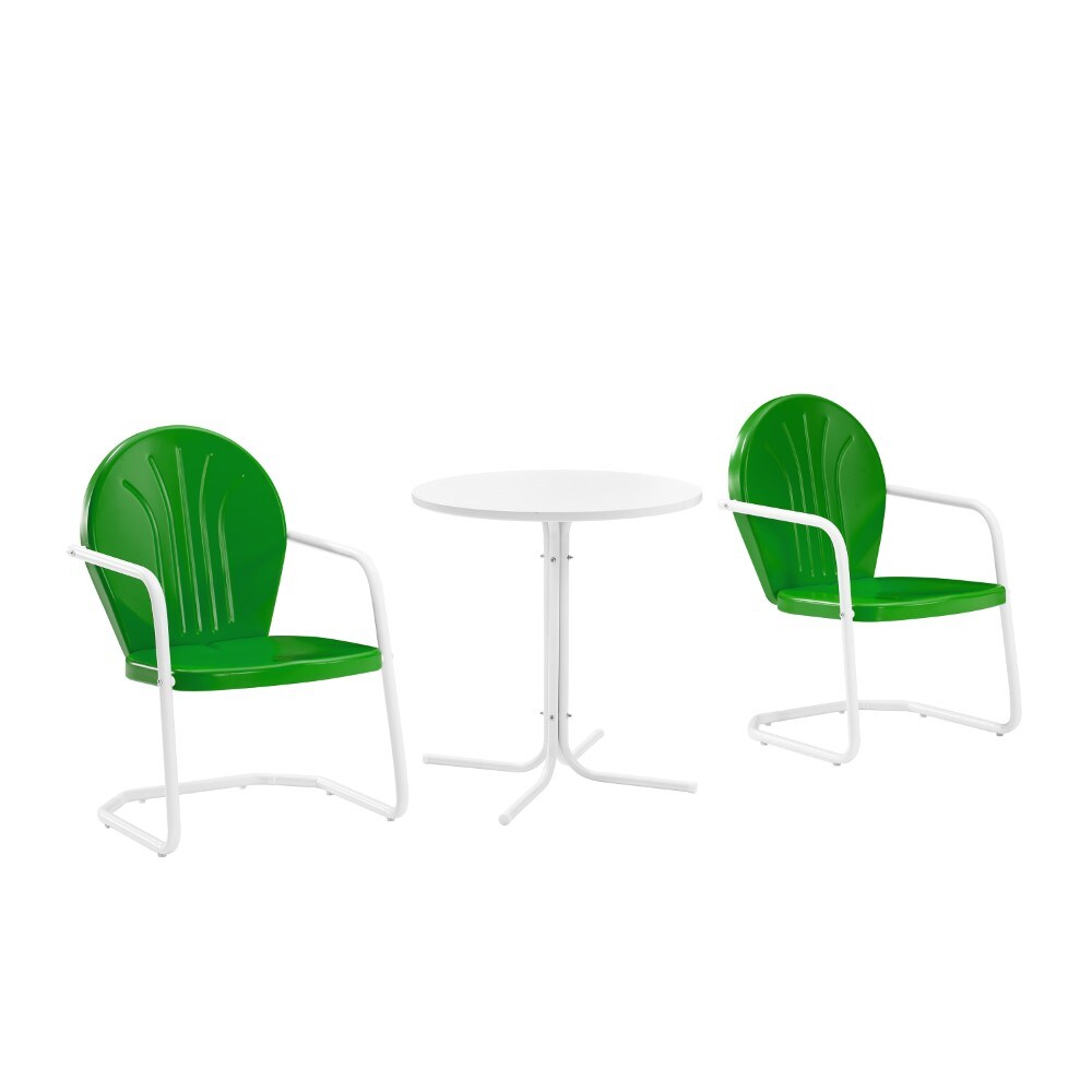 Crosley Furniture - Griffith 3 Piece Outdoor Bistro Set Green Gloss/White Satin - Bistro Table & 2 Chairs - KO10008GR veiw 2