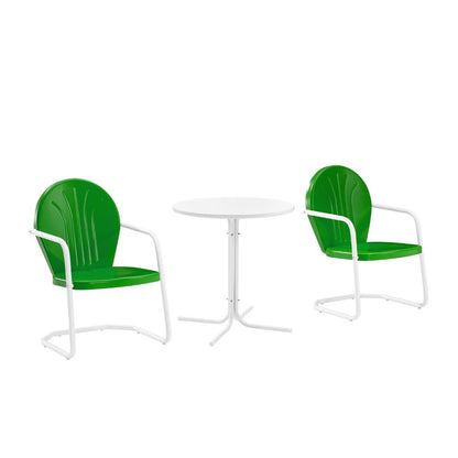 Crosley Furniture - Griffith 3 Piece Outdoor Bistro Set Green Gloss/White Satin - Bistro Table & 2 Chairs - KO10008GR veiw 2