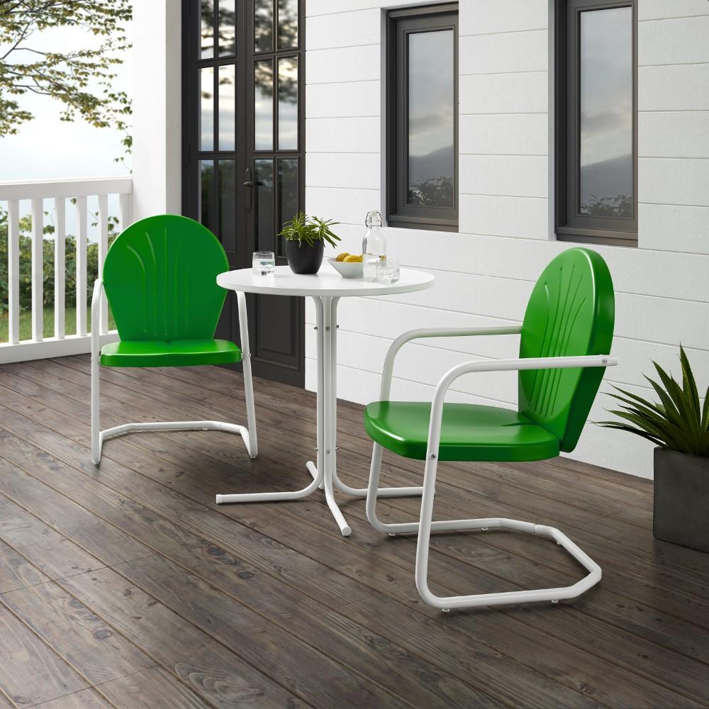 Crosley Furniture - Griffith 3 Piece Outdoor Bistro Set Green Gloss/White Satin - Bistro Table & 2 Chairs - KO10008GR veiw 4