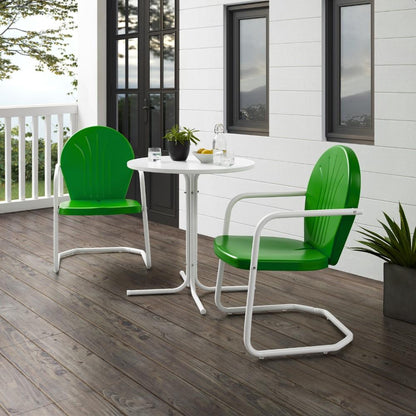 Crosley Furniture - Griffith 3 Piece Outdoor Bistro Set Green Gloss/White Satin - Bistro Table & 2 Chairs - KO10008GR veiw 4