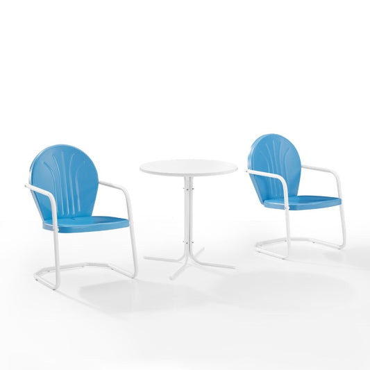 Crosley Furniture - Griffith 3 Piece Outdoor Bistro Set Sky Blue Gloss/White Satin - Bistro Table & 2 Chairs - KO10008BL veiw 1