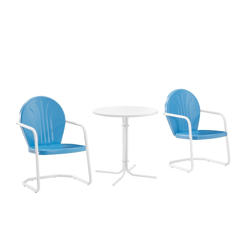 Crosley Furniture - Griffith 3 Piece Outdoor Bistro Set Sky Blue Gloss/White Satin - Bistro Table & 2 Chairs - KO10008BL veiw 2