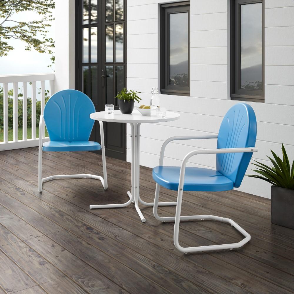 Crosley Furniture - Griffith 3 Piece Outdoor Bistro Set Sky Blue Gloss/White Satin - Bistro Table & 2 Chairs - KO10008BL veiw 7