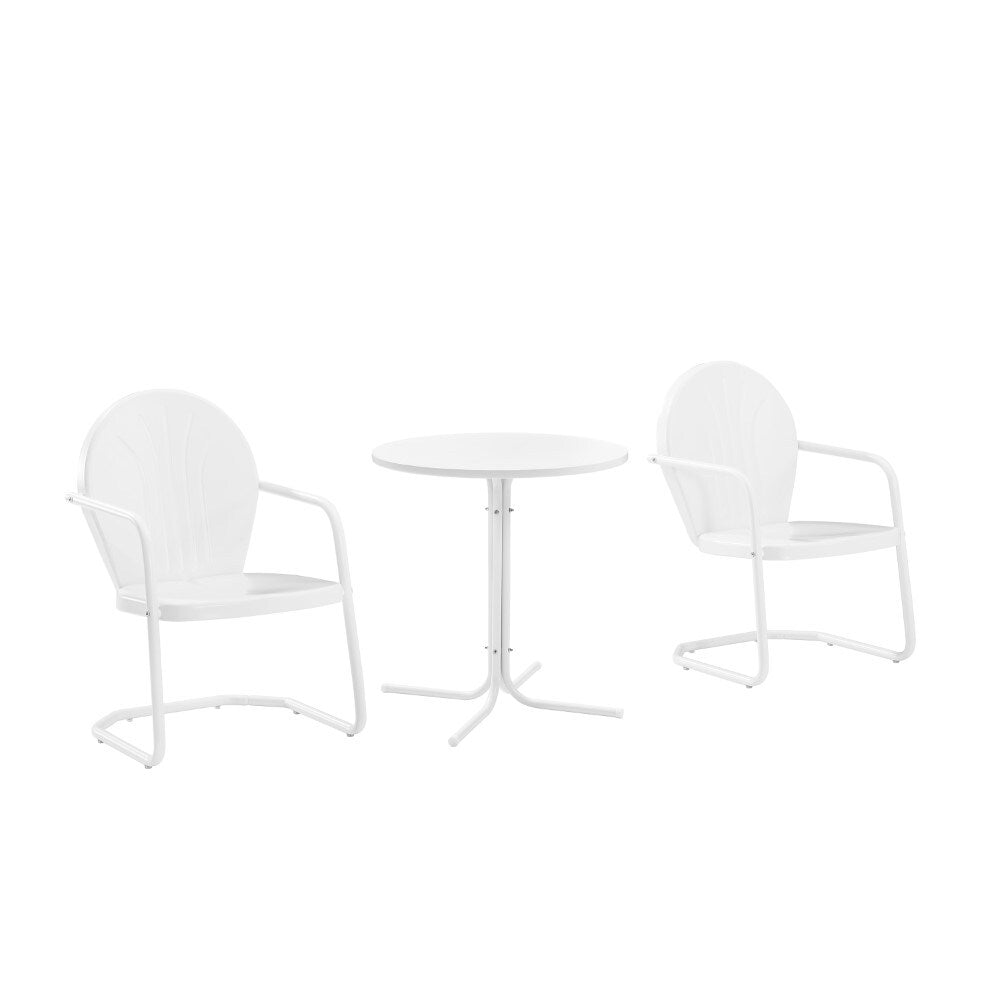 Crosley Furniture - Griffith 3 Piece Outdoor Bistro Set White Gloss/White Satin - Bistro Table & 2 Chairs - KO10008WH veiw 2
