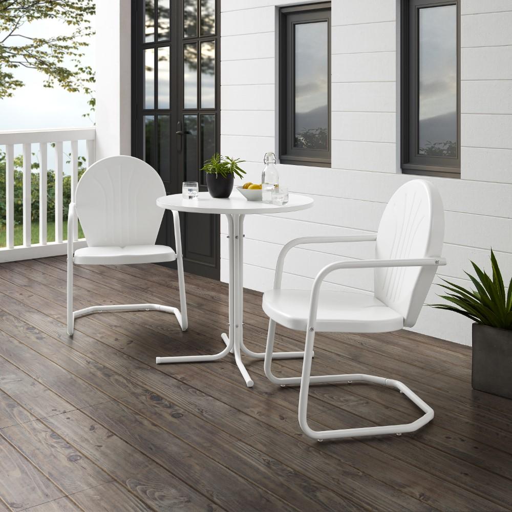 Crosley Furniture - Griffith 3 Piece Outdoor Bistro Set White Gloss/White Satin - Bistro Table & 2 Chairs - KO10008WH veiw 4