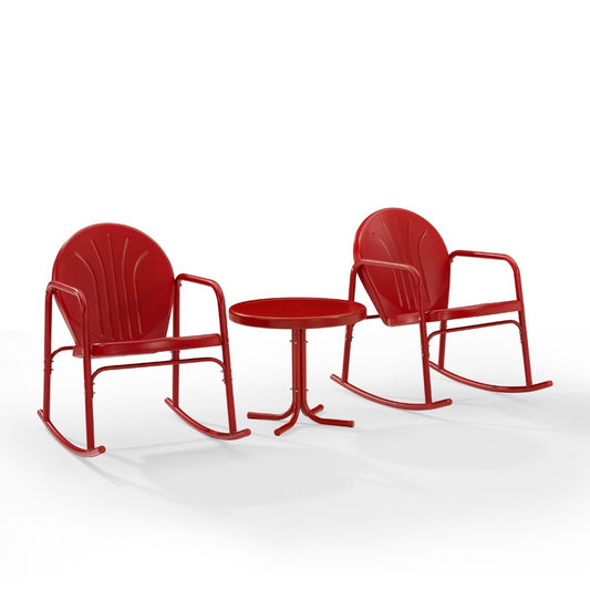 Crosley Furniture - Griffith 3 Piece Outdoor Rocking Chair Set Bright Red Gloss - Side Table & 2 Rocking Chairs - KO10020RE veiw 1
