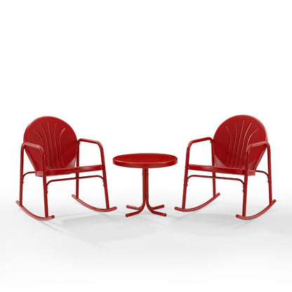 Crosley Furniture - Griffith 3 Piece Outdoor Rocking Chair Set Bright Red Gloss - Side Table & 2 Rocking Chairs - KO10020RE veiw 2